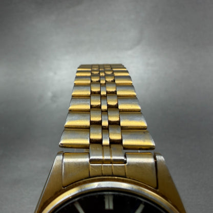 Seiko SQ Watch Men 35mm Blue Dial Gold Tone Daydate Round 5Y23-8A11 PARTS VTG5
