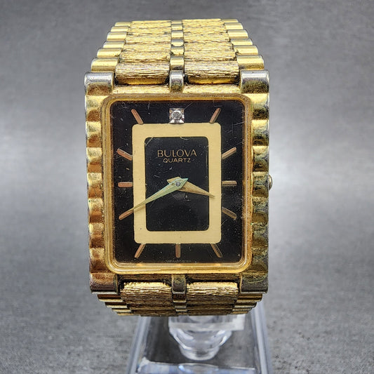 Bulova Tank Watch Men 25mm Black Dial Gold Tone Rectangle 92M51 PARTS0