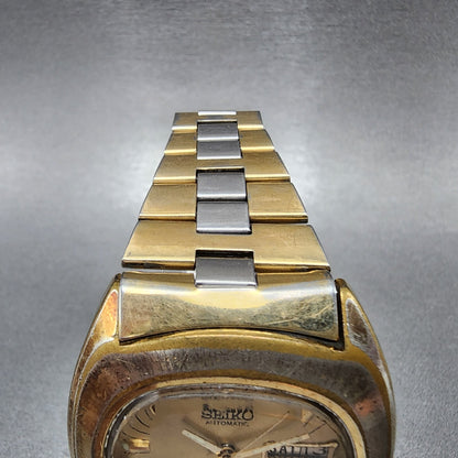 Seiko Automatic Watch Men 39mm Gold Dial Gold Tone Daydate Oval 7006-5009 Runs
