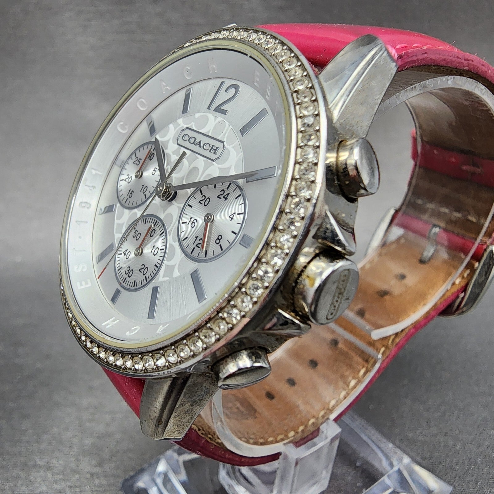 Coach Chronograph Watch Women 38mm Silver Dial Steel CA.63.3.14.0655 New Battery2