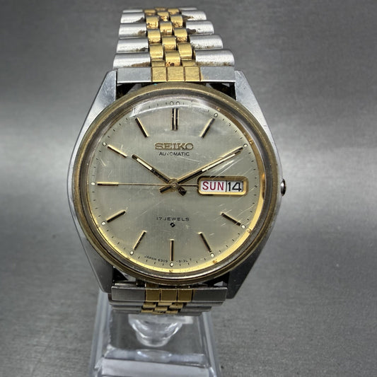 Seiko Automatic Watch Men 37mm Silver Dial Two Tone 6309-8029 Daydate Runs READ0