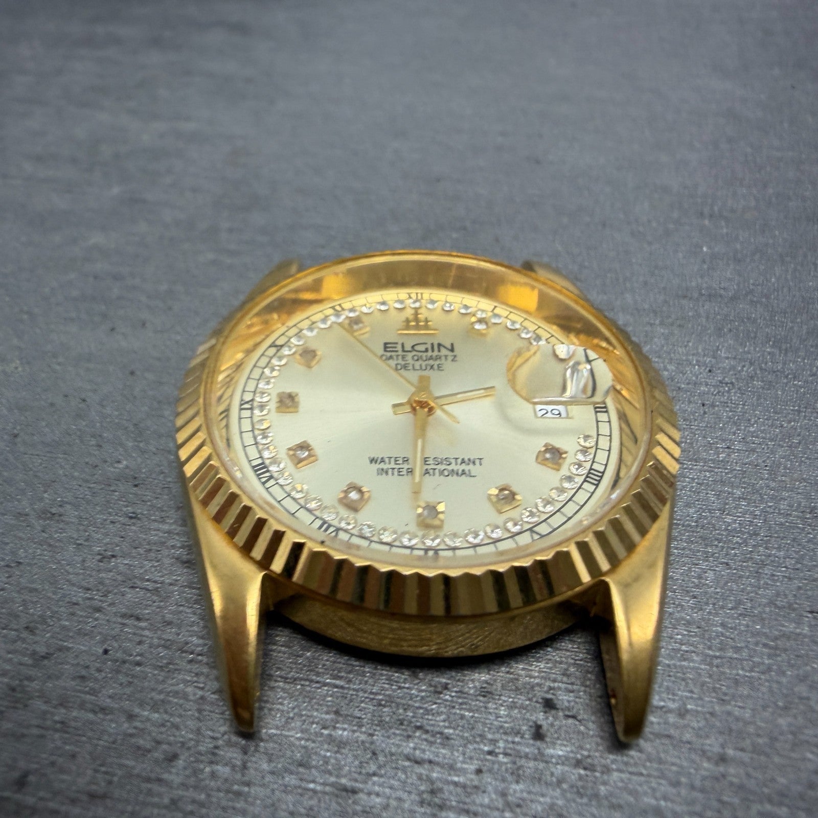 Elgin President Watch Men 35mm Gold Dial Gold Tone Date Round FK-329 PARTS3