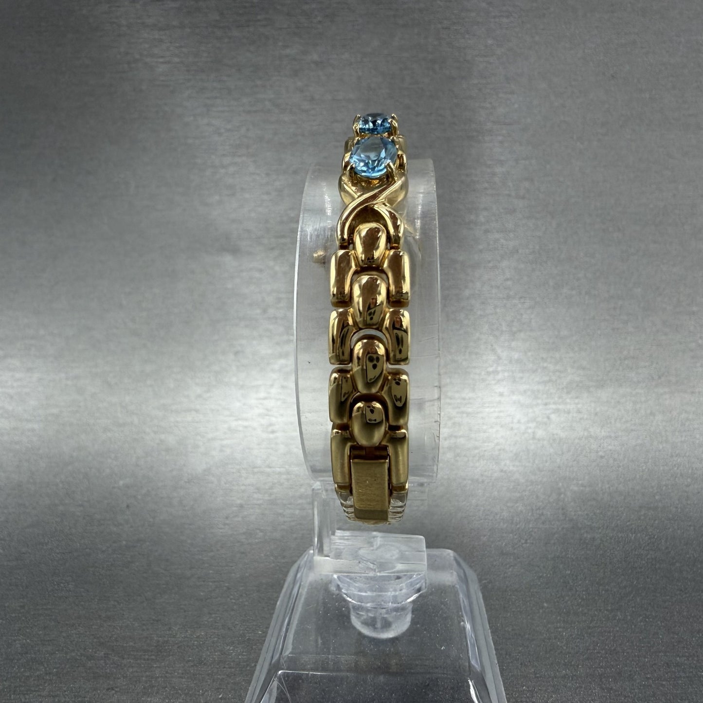 Jules Jurgenson Watch Women 19mm Cream Dial Gold Tone Oval Blue Topaz New Batt7