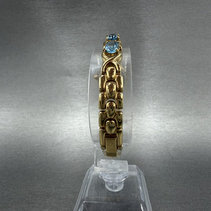 Jules Jurgenson Watch Women 19mm Cream Dial Gold Tone Oval Blue Topaz New Batt7