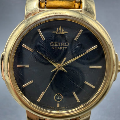 Seiko Watch Unisex 32mm Black Dial Gold Tone Date Round V722-6B10 New Battery1