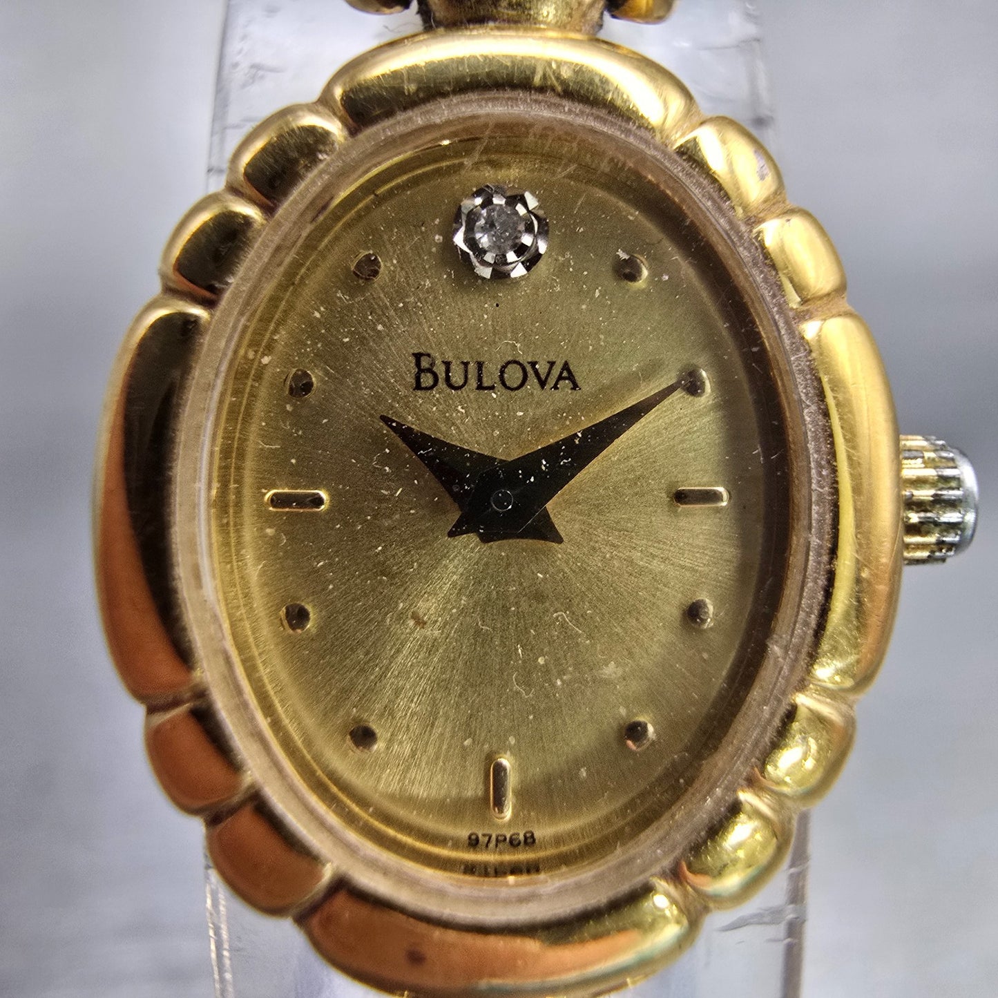Bulova Watch Women 16mm Gold Dial Gold Tone Oval Diamond Accent New Battery VTG1