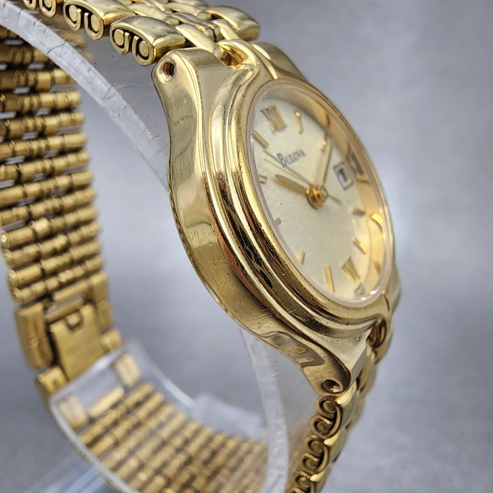 Bulova Watch Women 24mm Champagne Dial Gold Tone Date 97M02 New Battery3