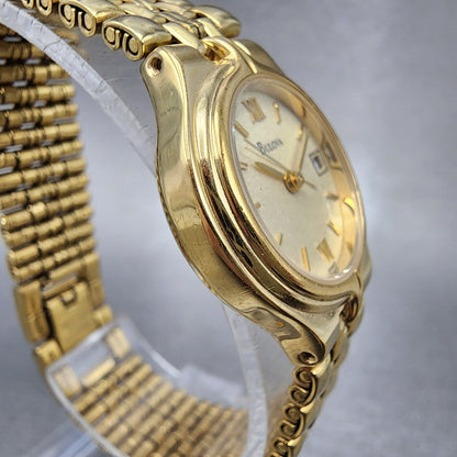 Bulova Watch Women 24mm Champagne Dial Gold Tone Date 97M02 New Battery3