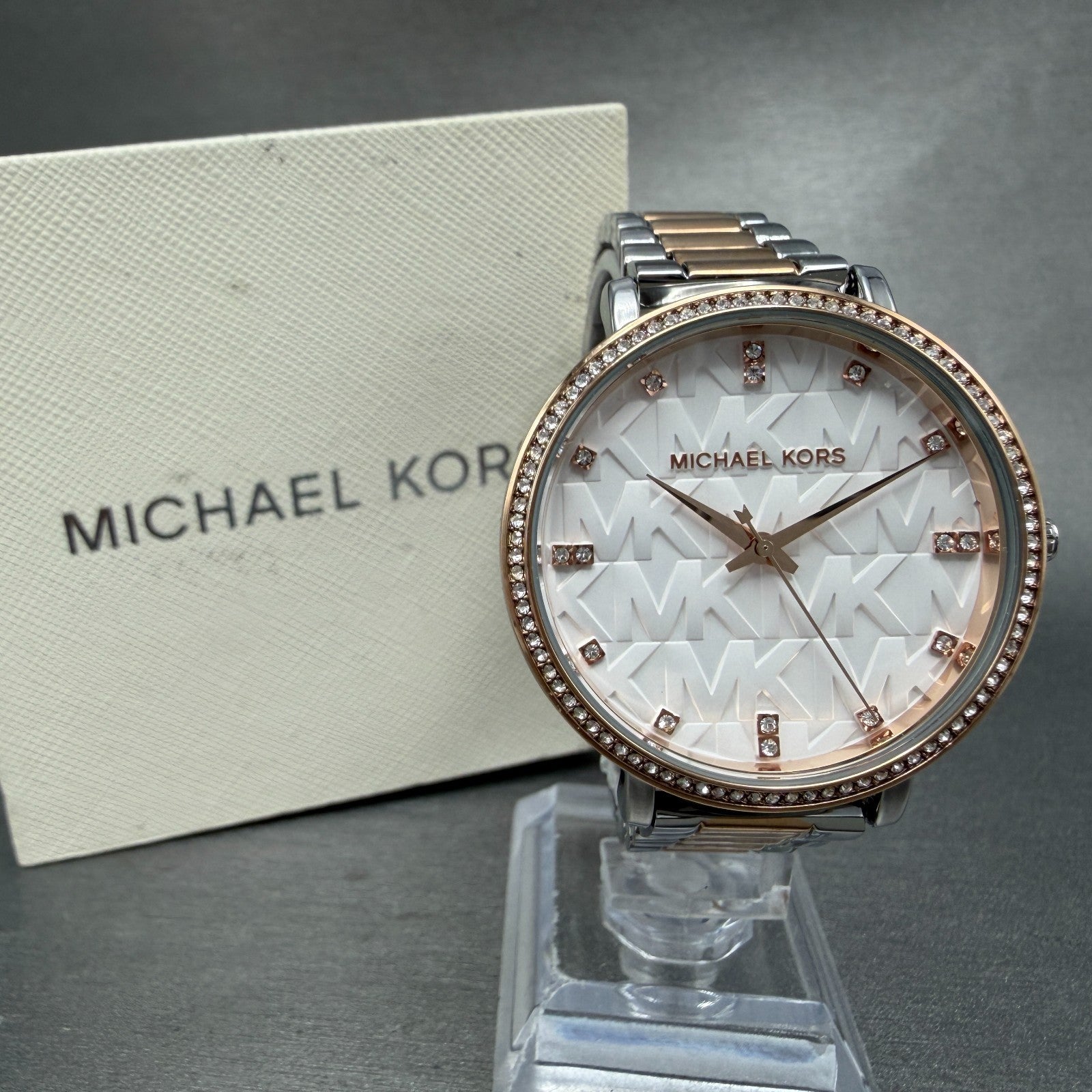 Michael Kors Pyper Watch Women 38mm White Dial Two Tone Round MK-4667 New Batt0