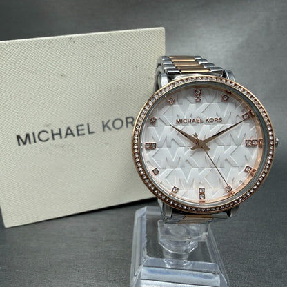 Michael Kors Pyper Watch Women 38mm White Dial Two Tone Round MK-4667 New Batt0