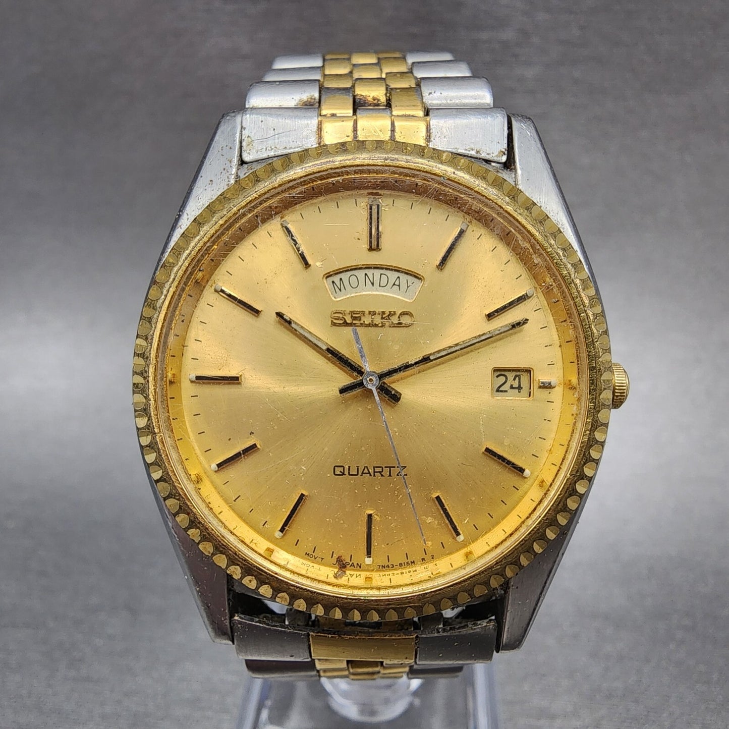 Seiko Presidential Watch Men 36mm Gold Dial Twotone Day Date 7n438111 New Batt0
