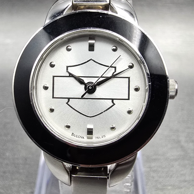 Bulova Harley-Davidson Watch Women 26mm Silver Dial Silver Tone 76L25 New Batt1