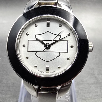 Bulova Harley-Davidson Watch Women 26mm Silver Dial Silver Tone 76L25 New Batt1