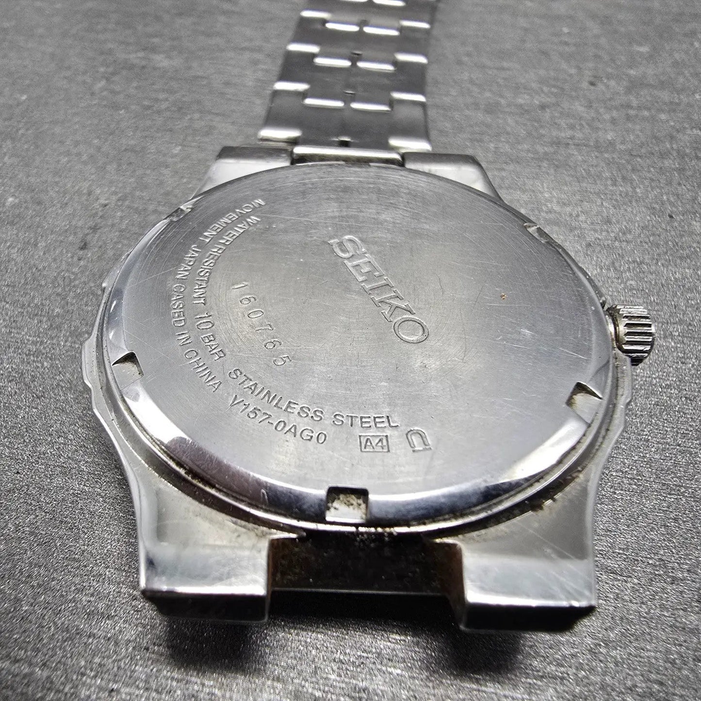 Seiko Solar Watch Men 38mm Black Dial Silver Tone Date READ!!!!!! V157-0AG0 Runs13