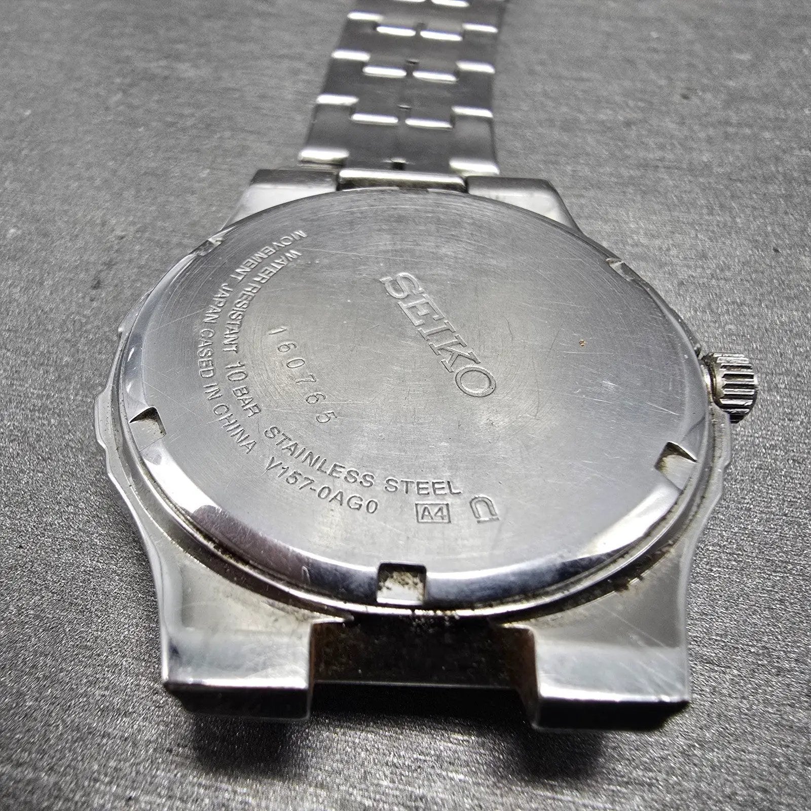 Seiko Solar Watch Men 38mm Black Dial Silver Tone Date READ!!!!!! V157-0AG0 Runs13