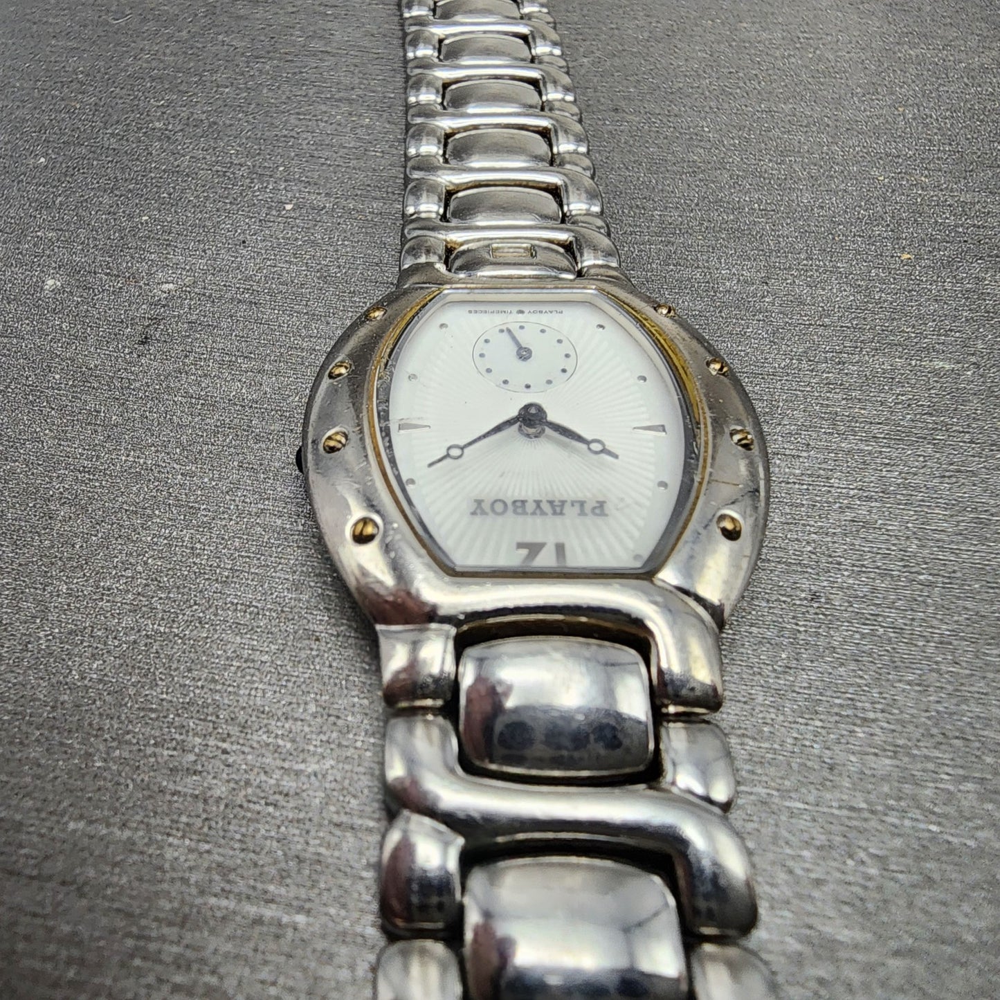 Playboy Watch Unisex 29mm White Dial Silver Tone Oval New battery MISSING CLASP4