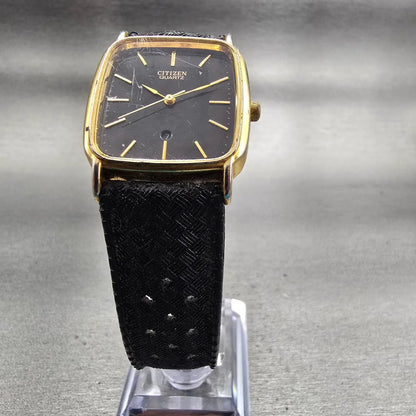 Citizen Watch Men 27mm Black Dial Gold Tone Date Rectangle 6010-K00128 New Batt5