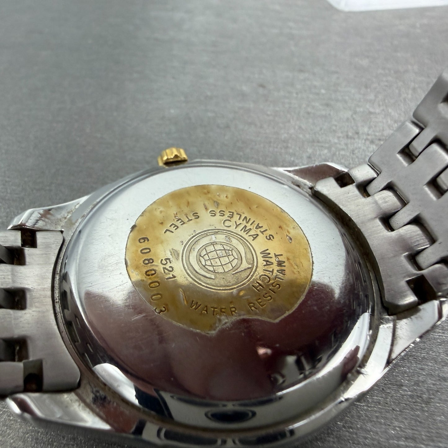Cyma Noblesse Watch Men 37mm White Dial Two Tone Date Round 521 New Battery9