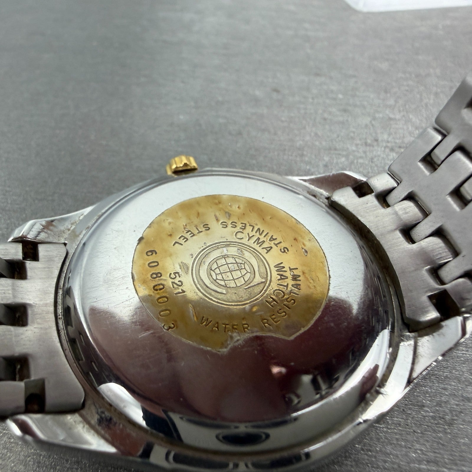 Cyma Noblesse Watch Men 37mm White Dial Two Tone Date Round 521 New Battery9