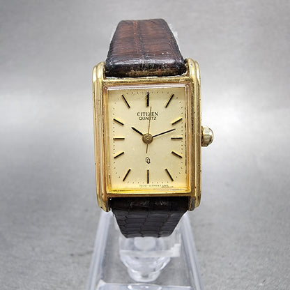 Citizen CQ Tank Watch Women 19mm Champagne Dial Gold Tone 7530041909 NewBattery0