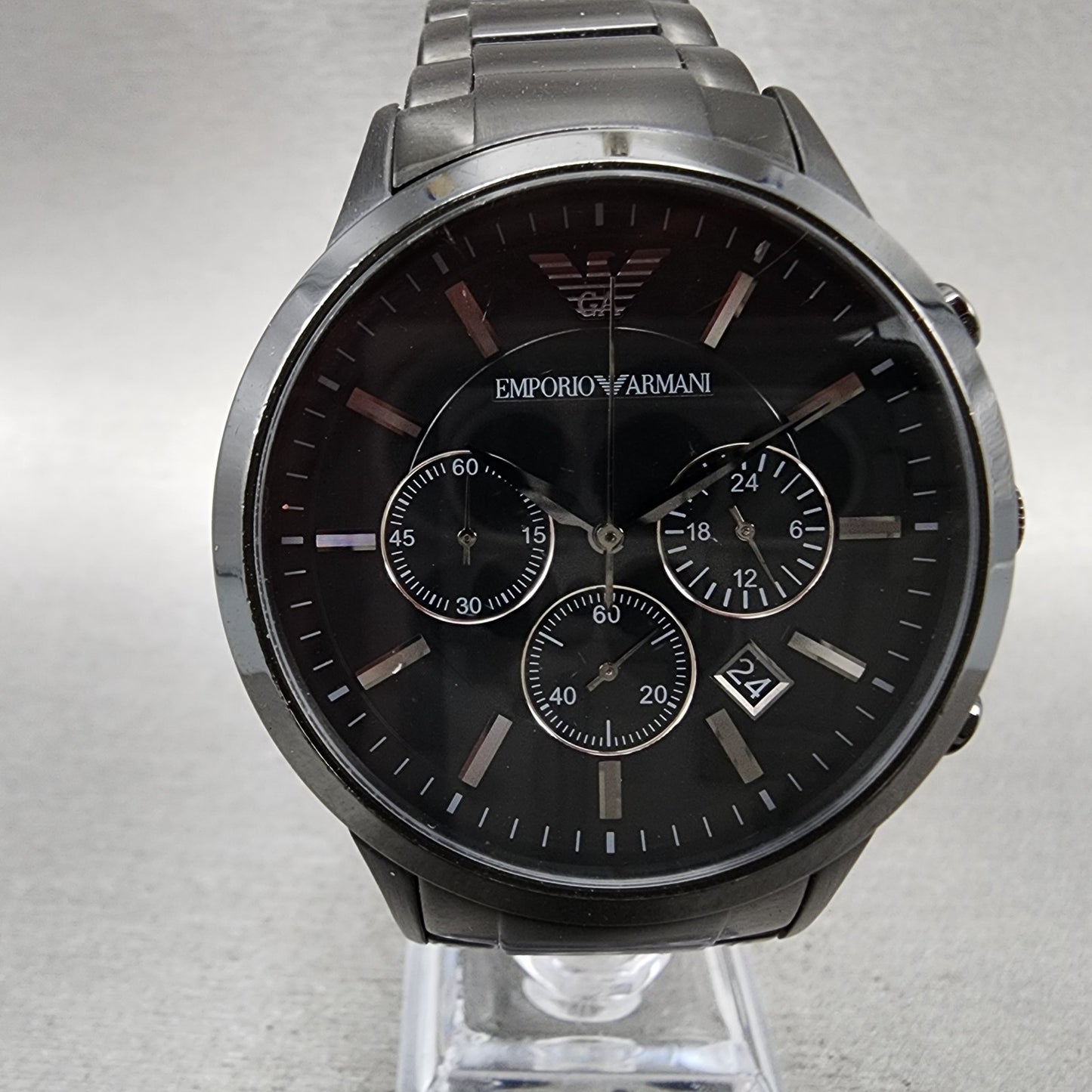 Emporio Armani Chronograph Watch Men 43mm Black Dial Black Tone New Battery1