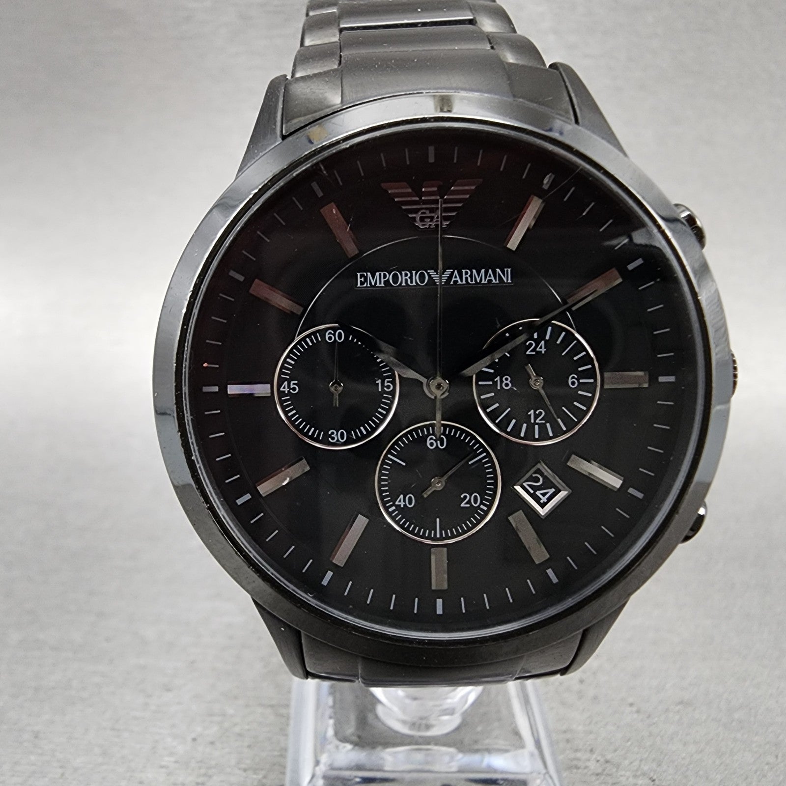 Emporio Armani Chronograph Watch Men 43mm Black Dial Black Tone New Battery1