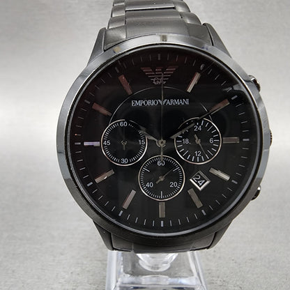 Emporio Armani Chronograph Watch Men 43mm Black Dial Black Tone New Battery1