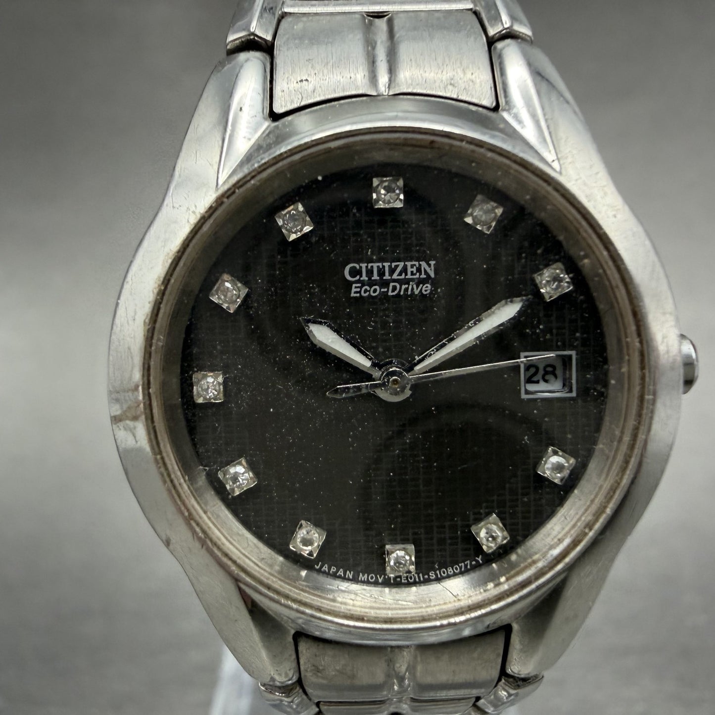 Citizen Eco-Drive Watch Women 26mm Black Dial Steel Date Round E011-S058503 67121