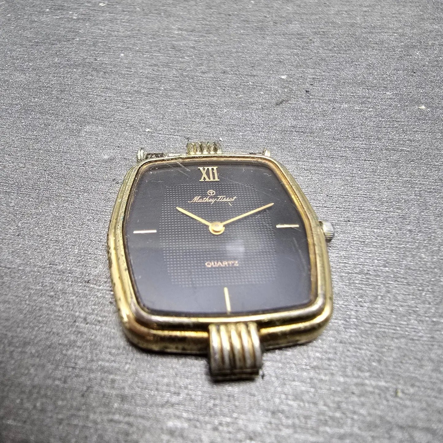 Mathey Tissot Watch Men 27mm Black Dial Gold Tone Hexagon New Battery Vintage2
