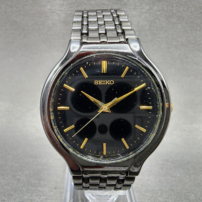 Seiko Watch Men 34mm Black Dial Black Tone Round v7011k20 New Battery0