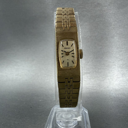 Seiko Tank Watch Women 12mm Champagne Dial Gold Tone Rectangle Manual Wind Runs5