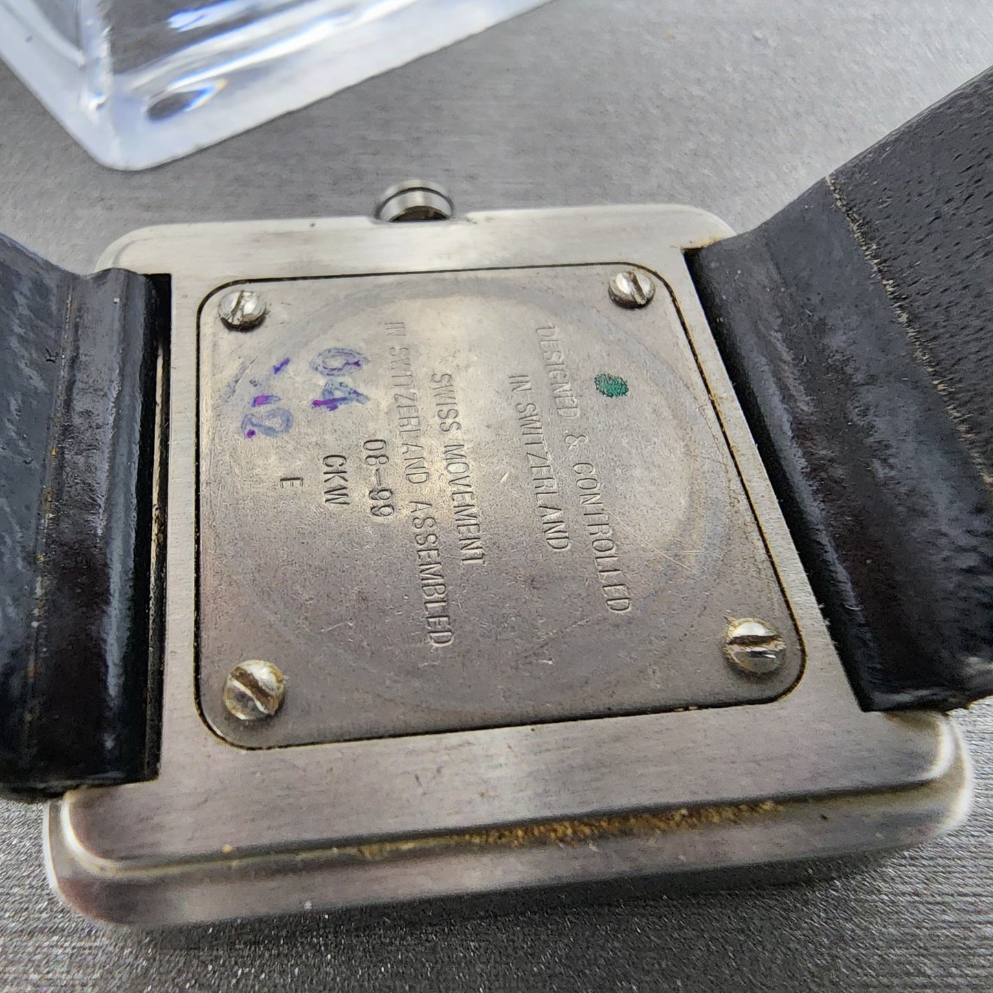 Calvin Klein Watch Women 30mm Black Dial Silver Tone Square Leather New Battery9