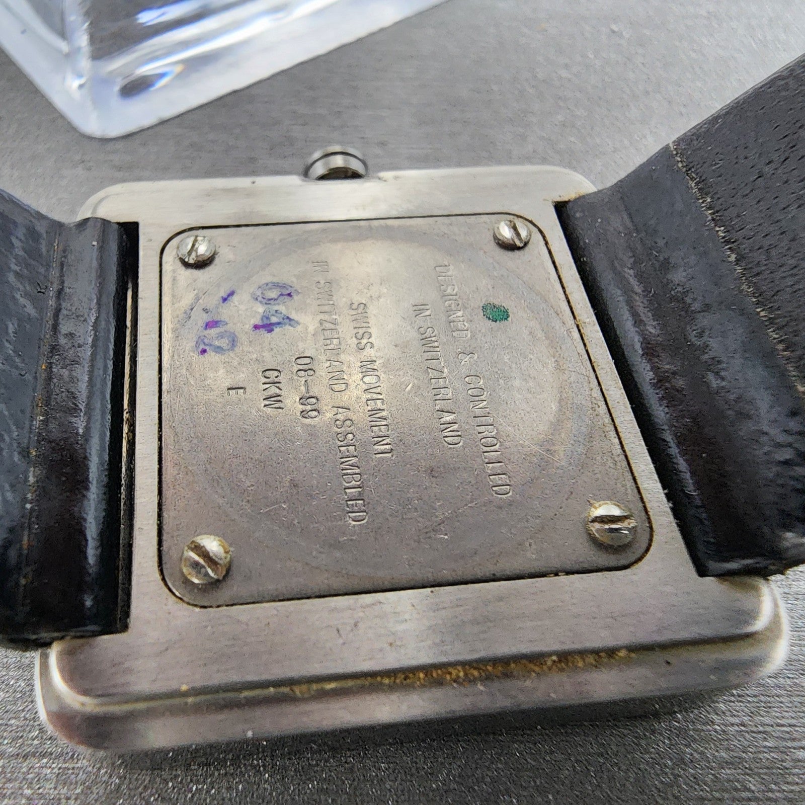 Calvin Klein Watch Women 30mm Black Dial Silver Tone Square Leather New Battery9