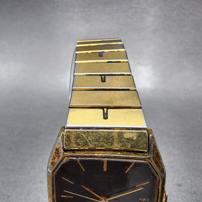 Seiko Watch Men 26mm Black Dial Gold Tone Date Octagon 6532-5310 New Battery