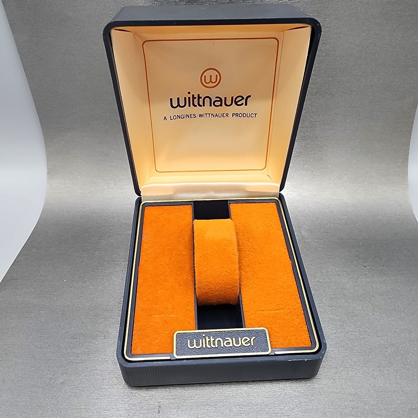 Longines Wittnauer Watch Box Blue Plastic Orange Interior Vintage0