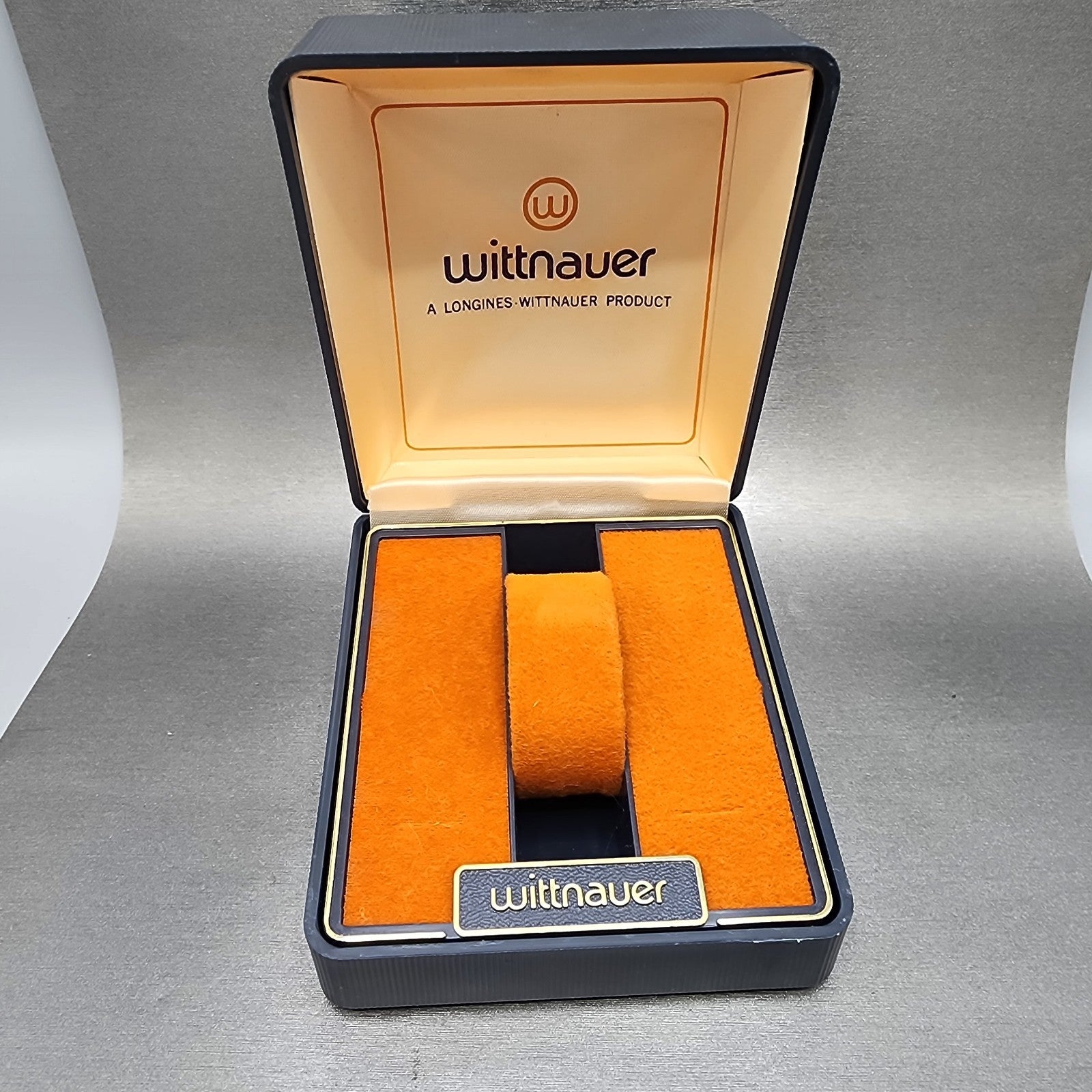 Longines Wittnauer Watch Box Blue Plastic Orange Interior Vintage0
