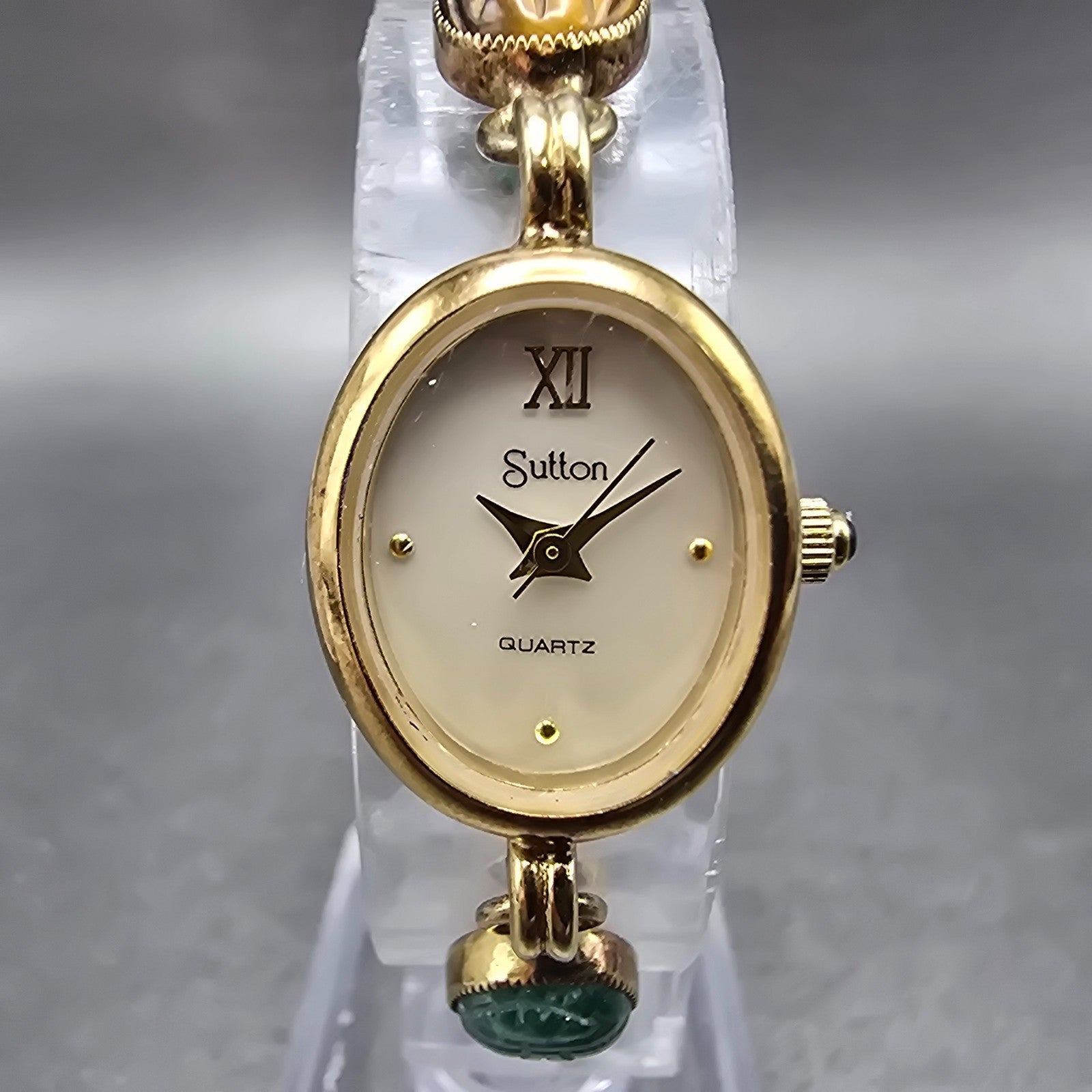 Sutton Watch Women 16mm MOP Dial Gold Tone Oval Gem Bracelets New Battery0