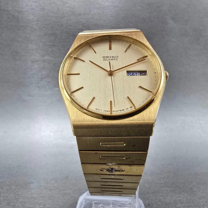 Seiko Watch Men 33mm Champagne Dial Gold Tone Daydate 5Y23-8119 New Battery VTG5