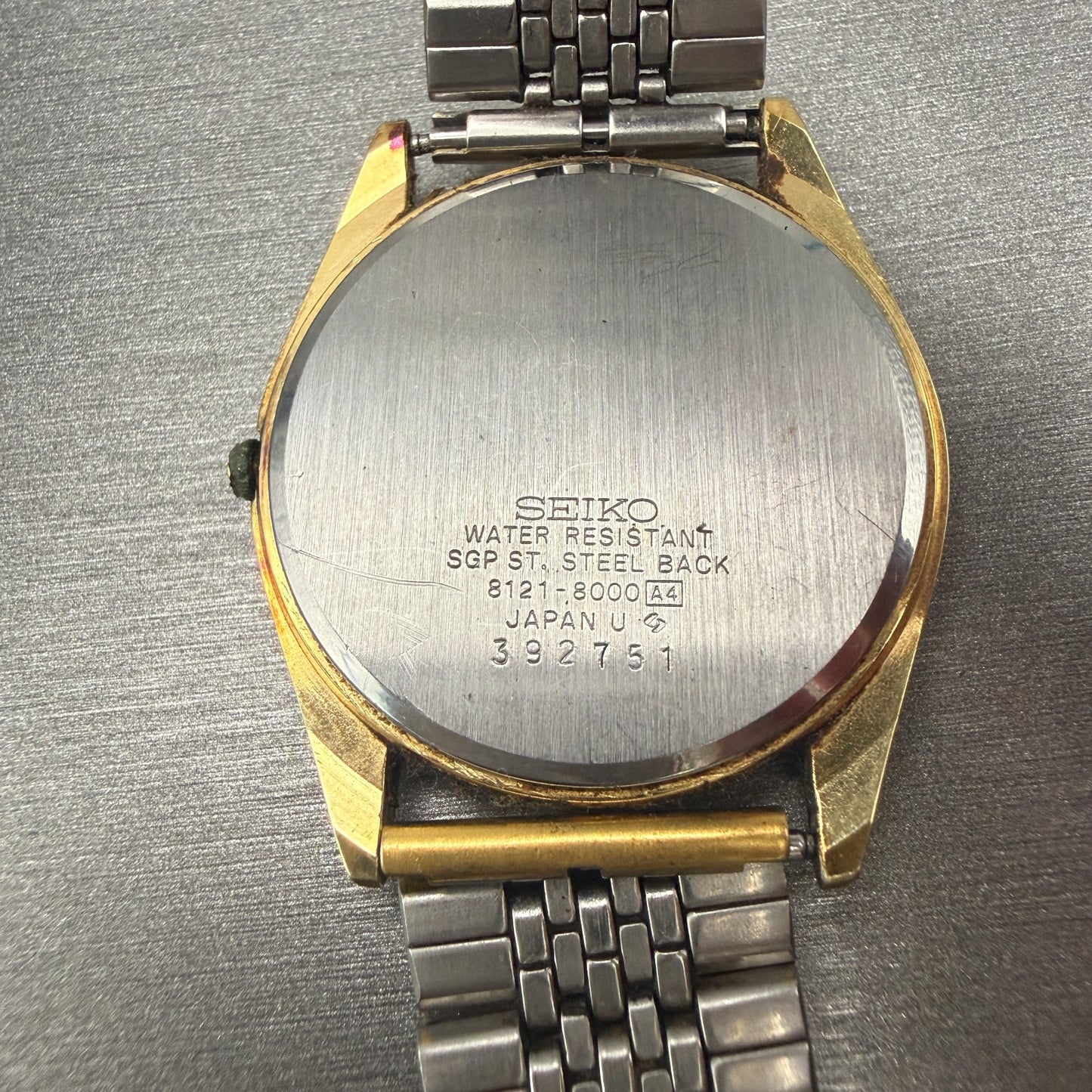 Seiko Chronos Watch Men 34mm Champagne Dial Gold Tone Round 8121-8000 New Batt9