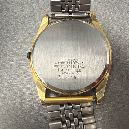 Seiko Chronos Watch Men 34mm Champagne Dial Gold Tone Round 8121-8000 New Batt9