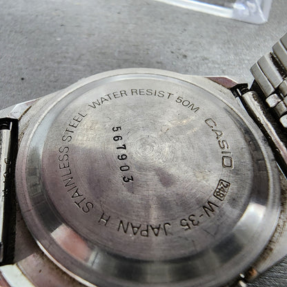 Casio W35 Watch Men 36mm Silver Tone LCD Alarm Chrono New  Battery9