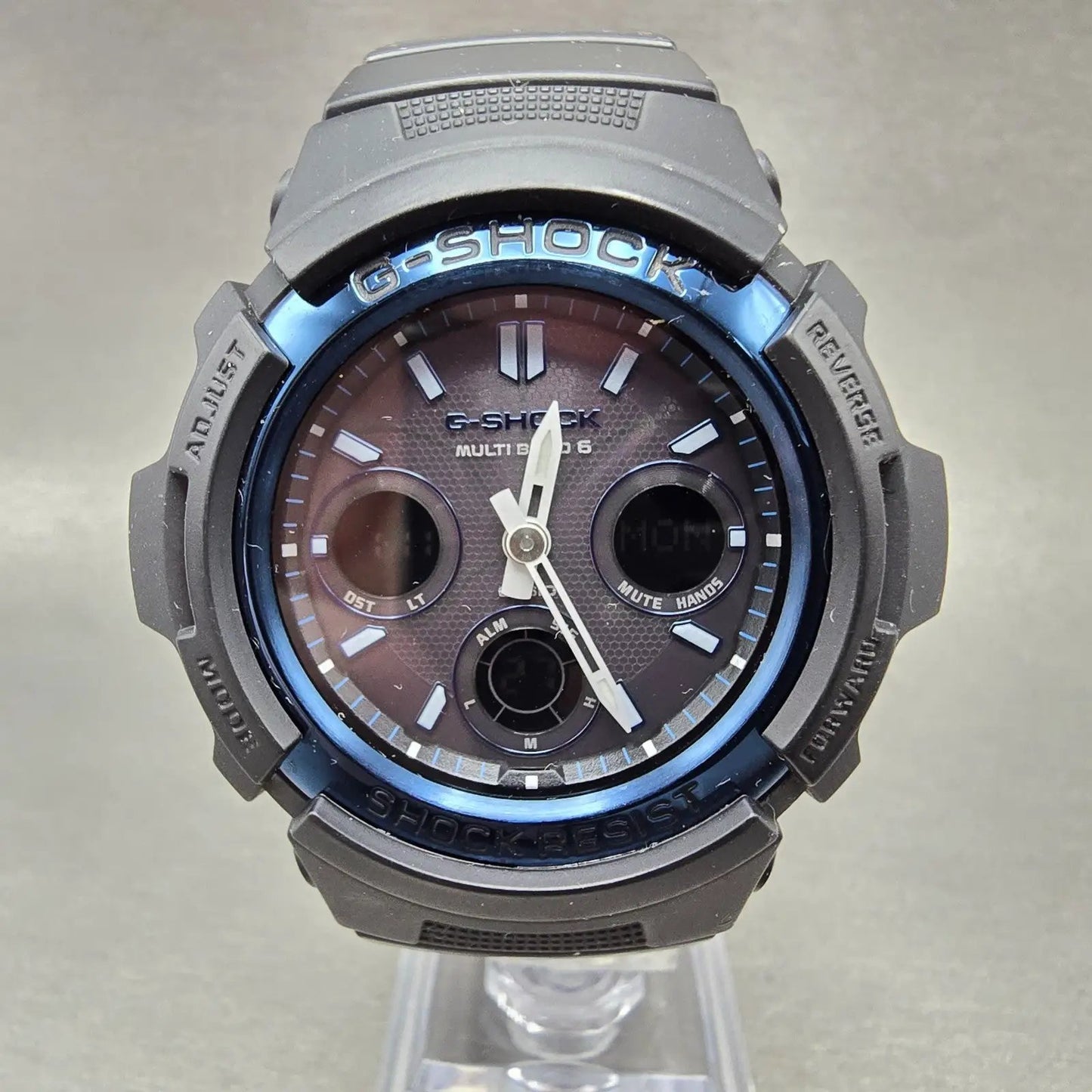 Casio G-Shock AWG-M100A Watch Men 47mm Black Blue Alarm Chrono Solar Works0