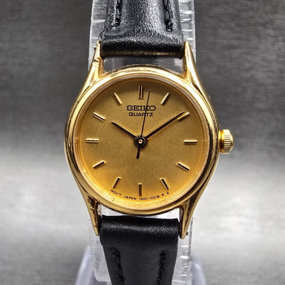Seiko Watch Women 19mm Gold Dial Gold Tone Round 1N01-0E19 New Battery VTG JP 50