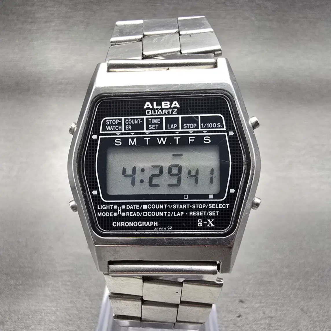 Seiko Alba Digital Watch Men 34mm Black Dial Silver Tone Chrono Y729-4000 NewBat0