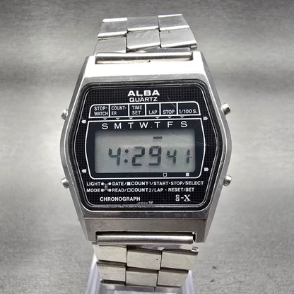 Seiko Alba Digital Watch Men 34mm Black Dial Silver Tone Chrono Y729-4000 NewBat0
