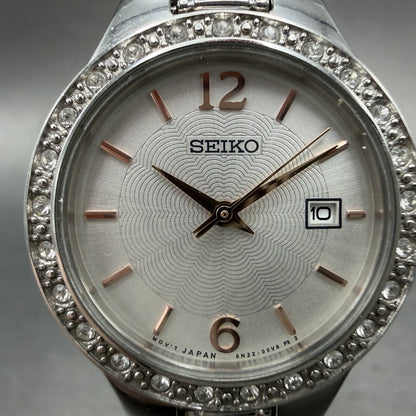 Seiko Watch Women 28mm Silver Dial Silver Tone Round Date 6N22-00D0 New Battery1