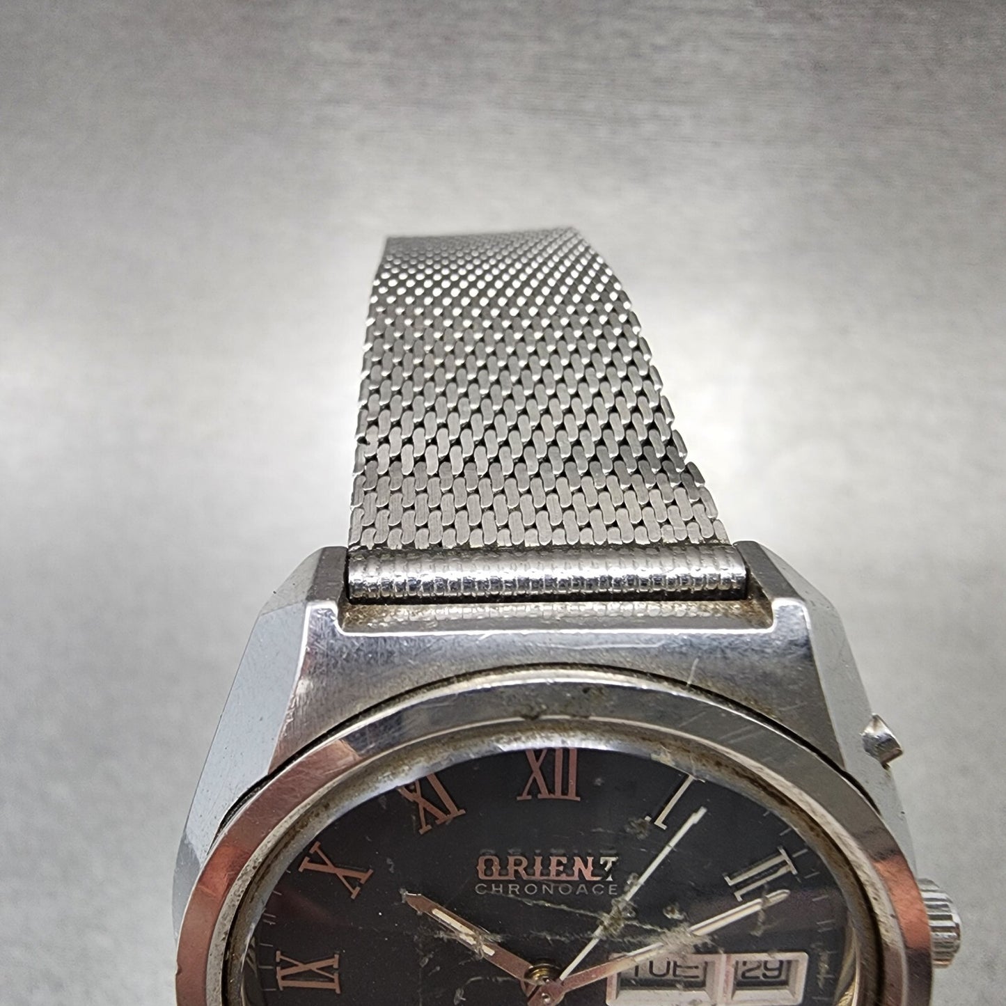 Orient Chronoace Watch Men 37mm Gray Dial Steel Daydate Round Automatic  PARTS4