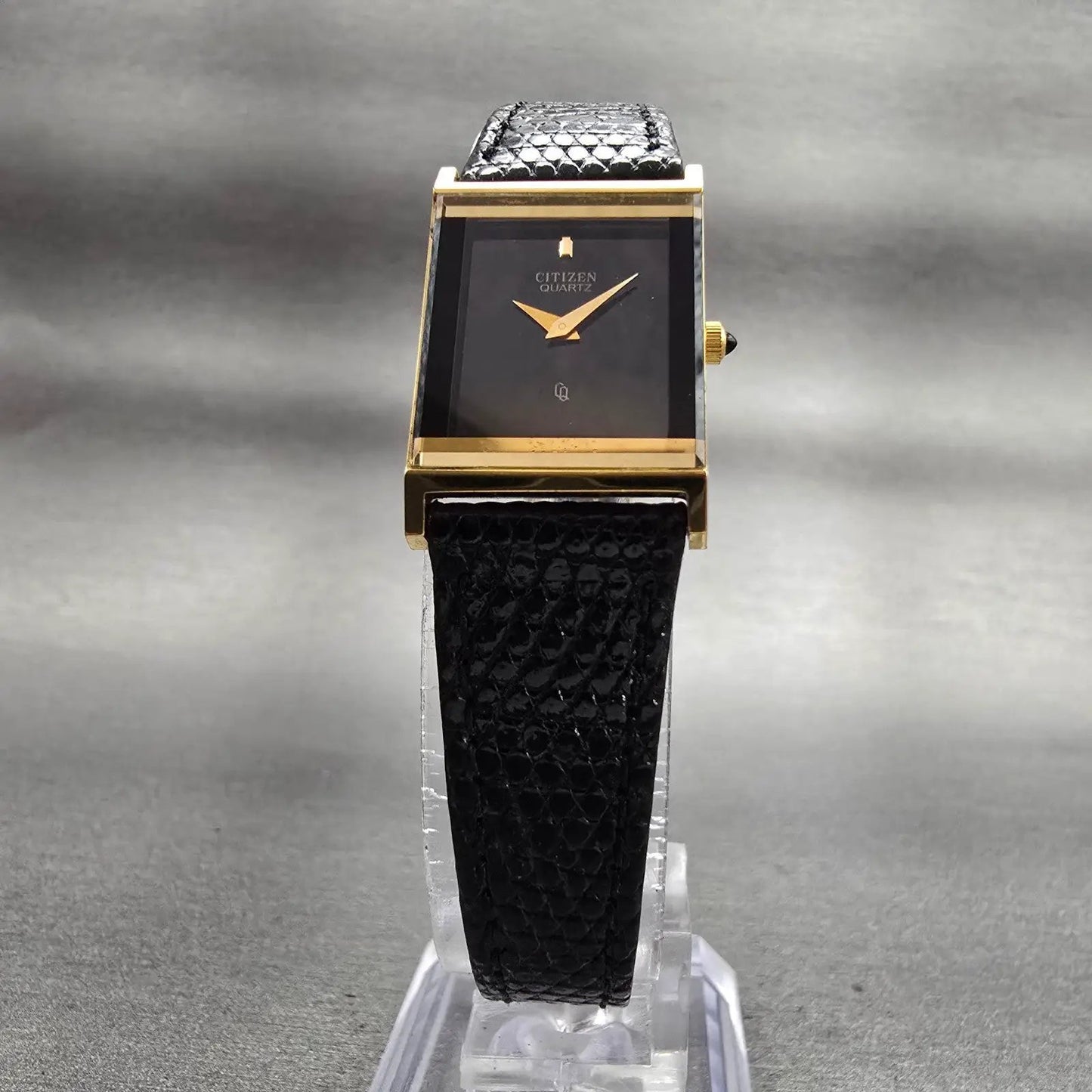 Citizen Tank Watch Women 16mm Black Dial Gold Tone Rectangle 2200 New Battery5