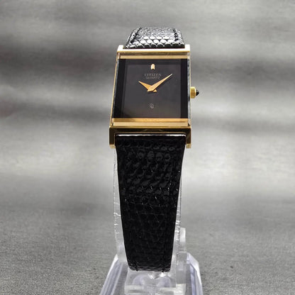 Citizen Tank Watch Women 16mm Black Dial Gold Tone Rectangle 2200 New Battery5