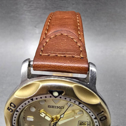 Seiko Scuba Watch Men 39mm Champagne Dial Two Tone Date 5H25-6000 Round PARTS5